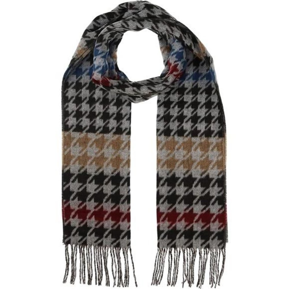 Houndstooth Scarf - Fashionable Womens Acrylic Woven Scarf with Twisted Fringe